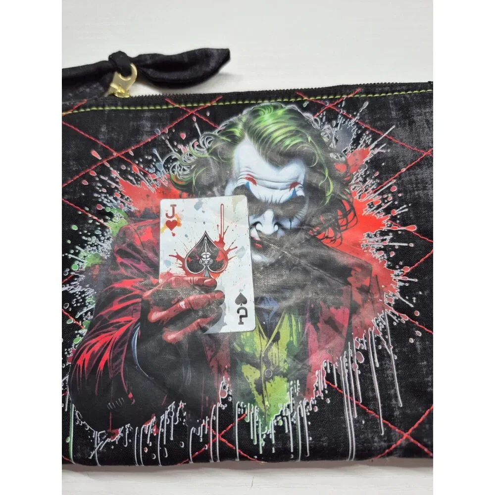 Joker Batman Black Grunge Quilted Bow Pouch - Edgy Versatile Zipper Organizer